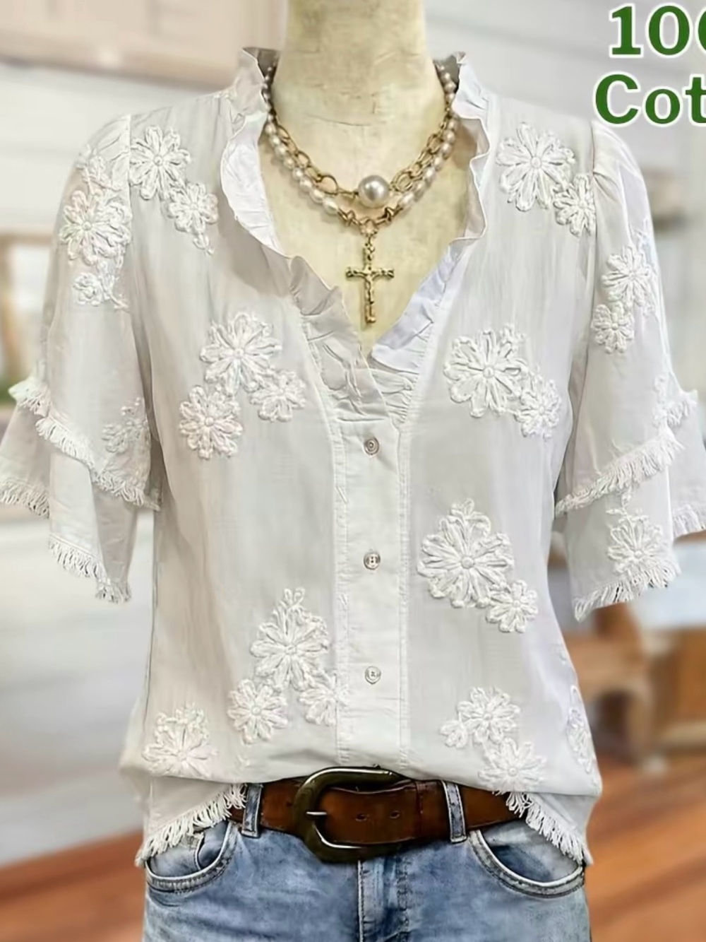 Sage Vell Cotton Blouse Ruffle Shirt Top Size Small New shirt